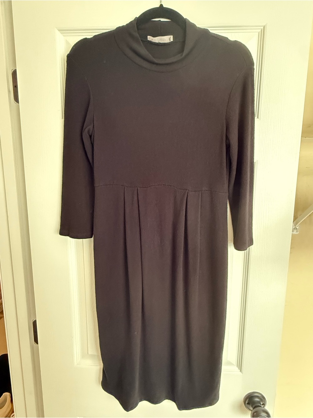 Women's Black Midi Maternity Dress with Three-Quarter Sleeves